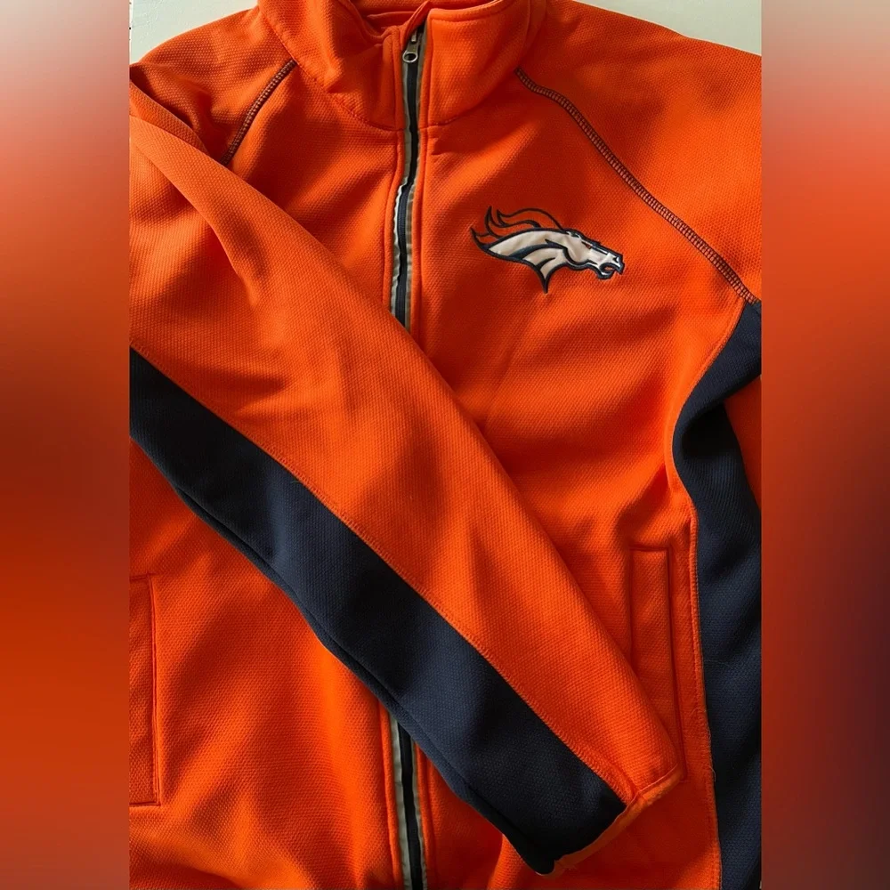 Mens Denver Broncos NFL Full Zip Jacket Orange & Navy Blue, M
